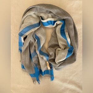 Ombré London Wool Silk Gray and Blue Striped Scarf Casual Shall